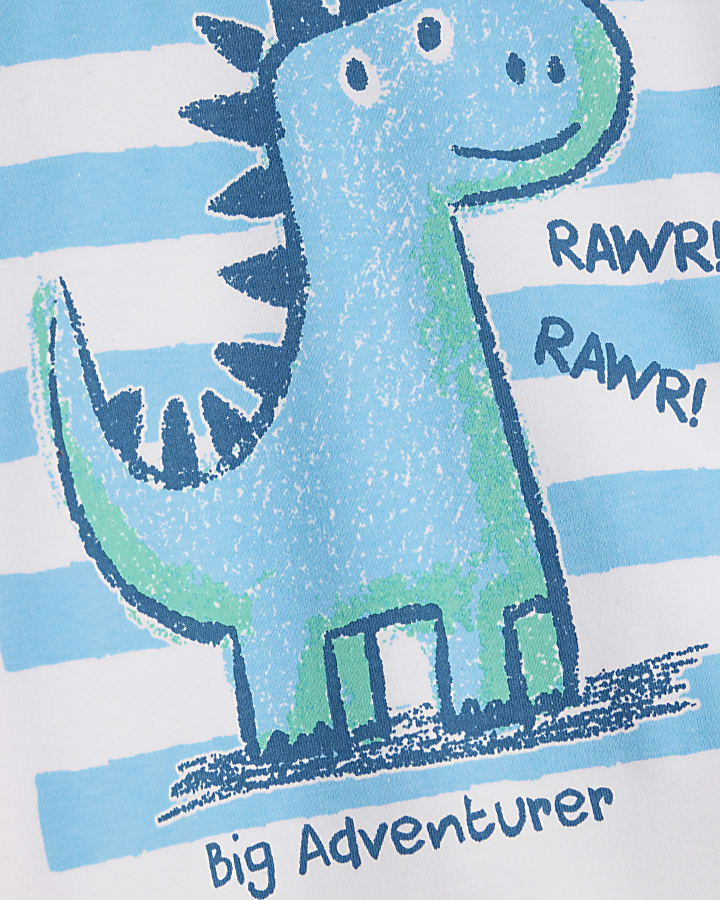 Mini Boys White Dino Striped T-Shirt Set