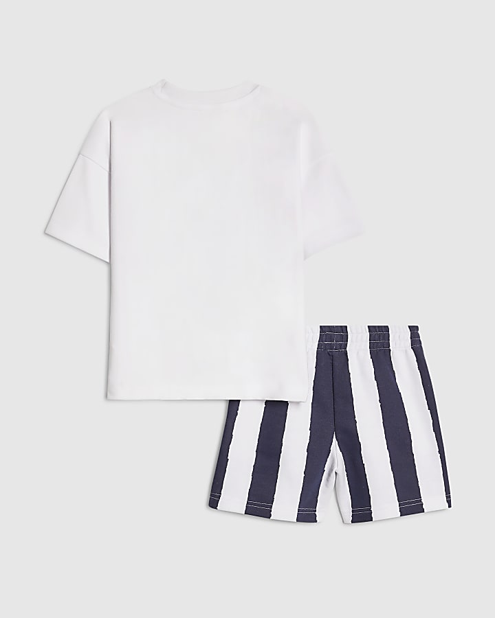Mini Boys White Dino Striped T-Shirt Set