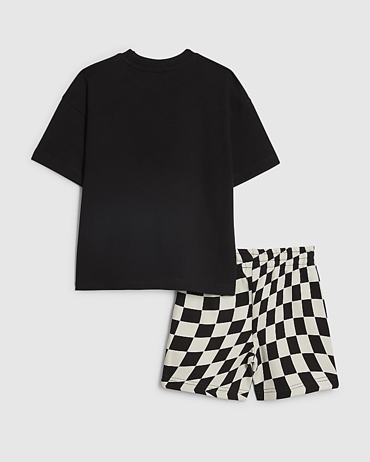 Mini Boys Black Checkerboard T-Shirt Set
