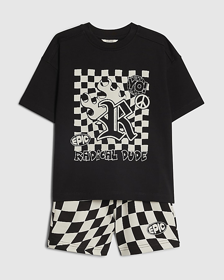 Mini Boys Black Checkerboard T-Shirt Set