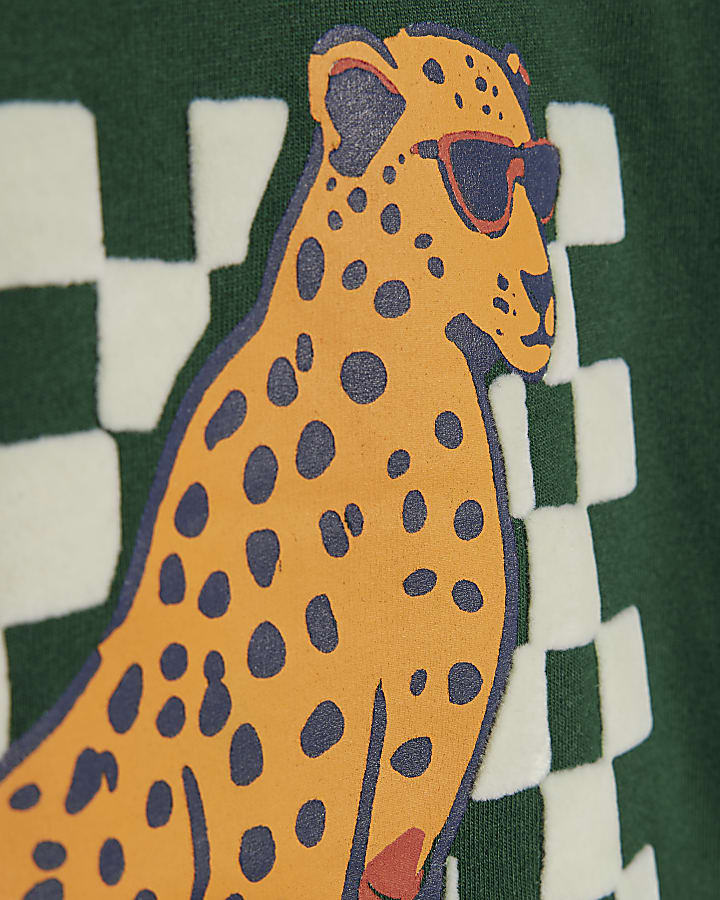 Mini Boys Green Tiger Flock T-Shirt