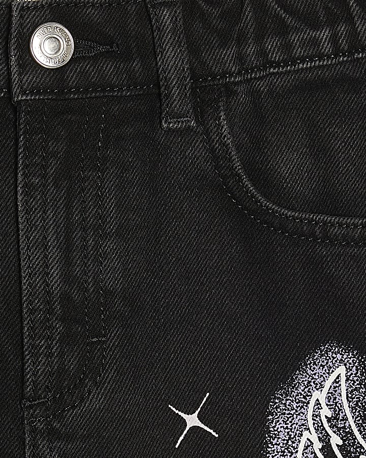 Girls Black Angel Graffiti Straight Leg Jeans