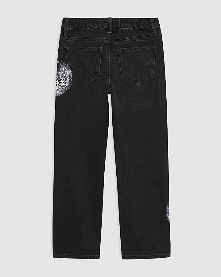 Girls Black Angel Graffiti Straight Leg Jeans