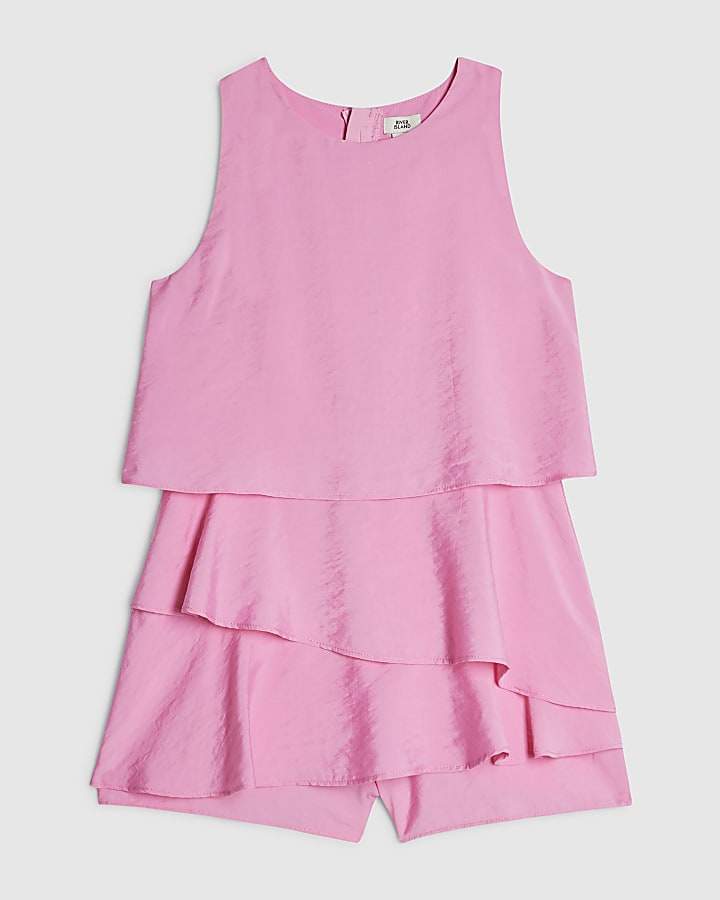 Girls Pink Tiered Playsuit