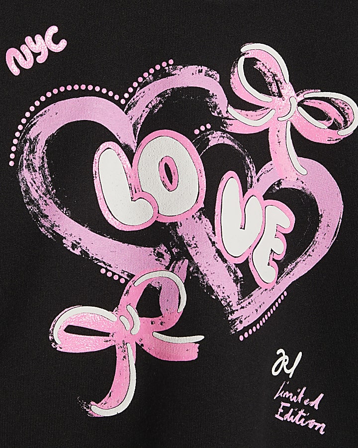 Girls Black Neon Love Graphic Sweatshirt