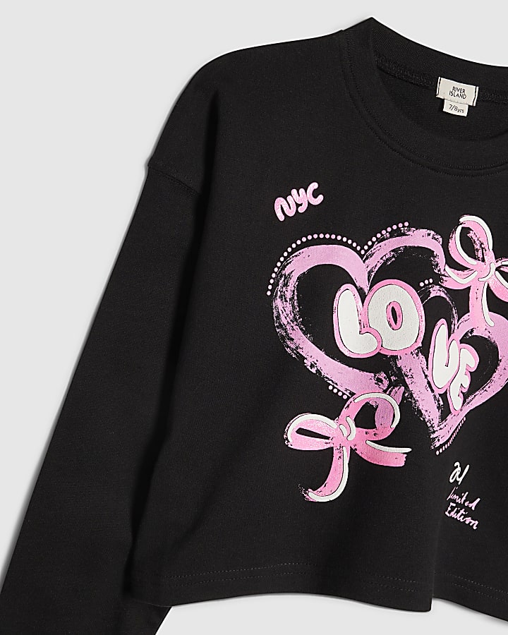 Girls Black Neon Love Graphic Sweatshirt
