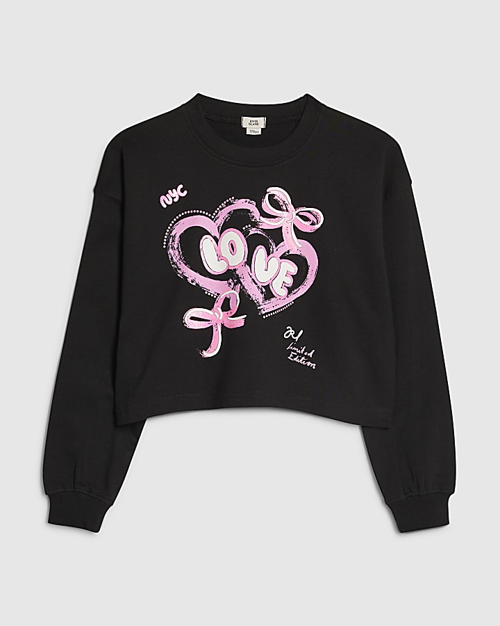 Girls Black Neon Love Graphic Sweatshirt