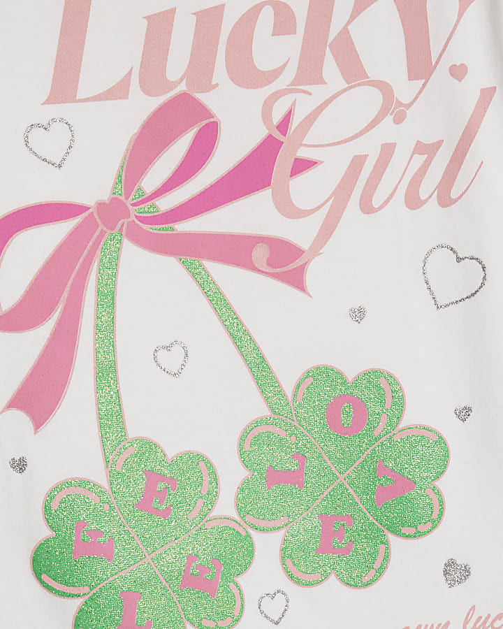 Girls White Lucky Girl T-Shirt