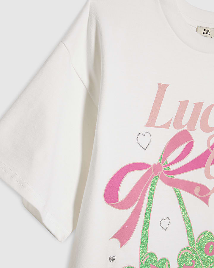 Girls White Lucky Girl T-Shirt