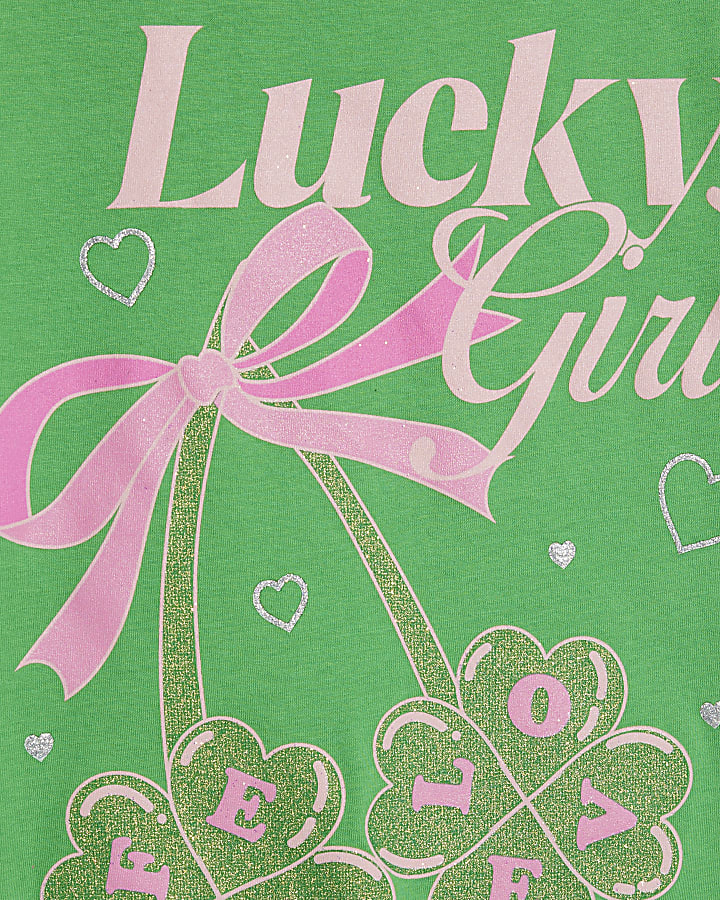 Girls Green Lucky Girl T-Shirt