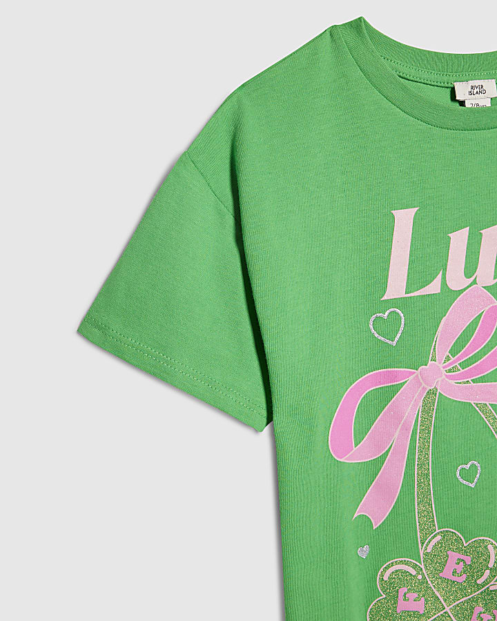 Girls Green Lucky Girl T-Shirt