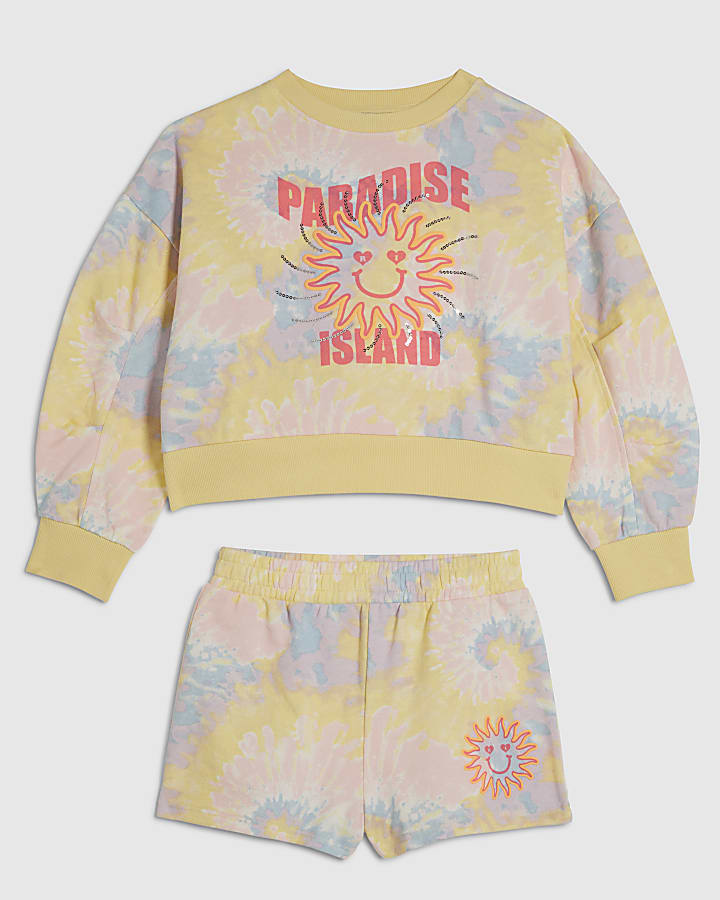 Girls Yellow Tie Dye Sweatshirt Set
