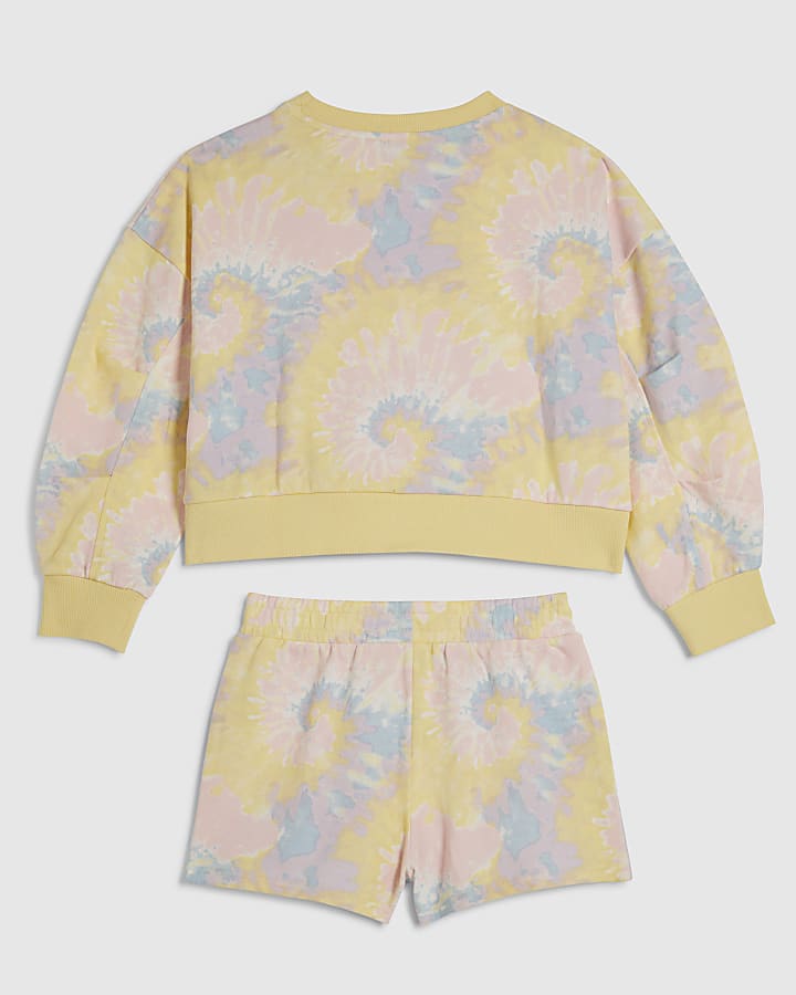 Girls Yellow Tie Dye Sweatshirt Set
