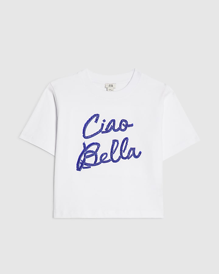 Girls White Ciao Bella T-Shirt
