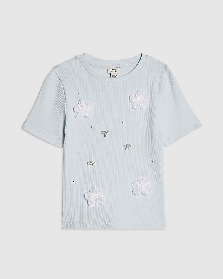 Girls Blue Floral Charm T-Shirt