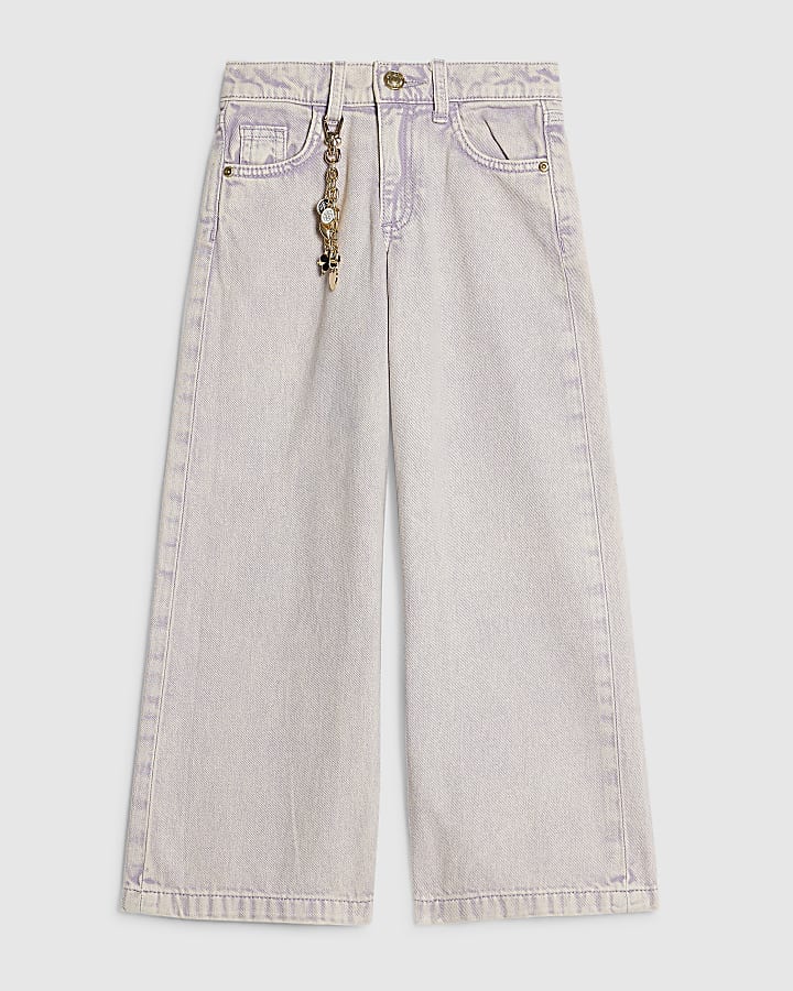 Girls Purple Floral Chain Wide Leg Jeans