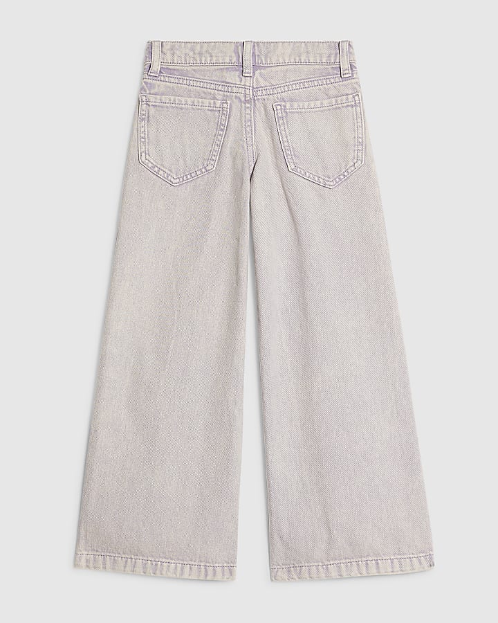 Girls Purple Floral Chain Wide Leg Jeans