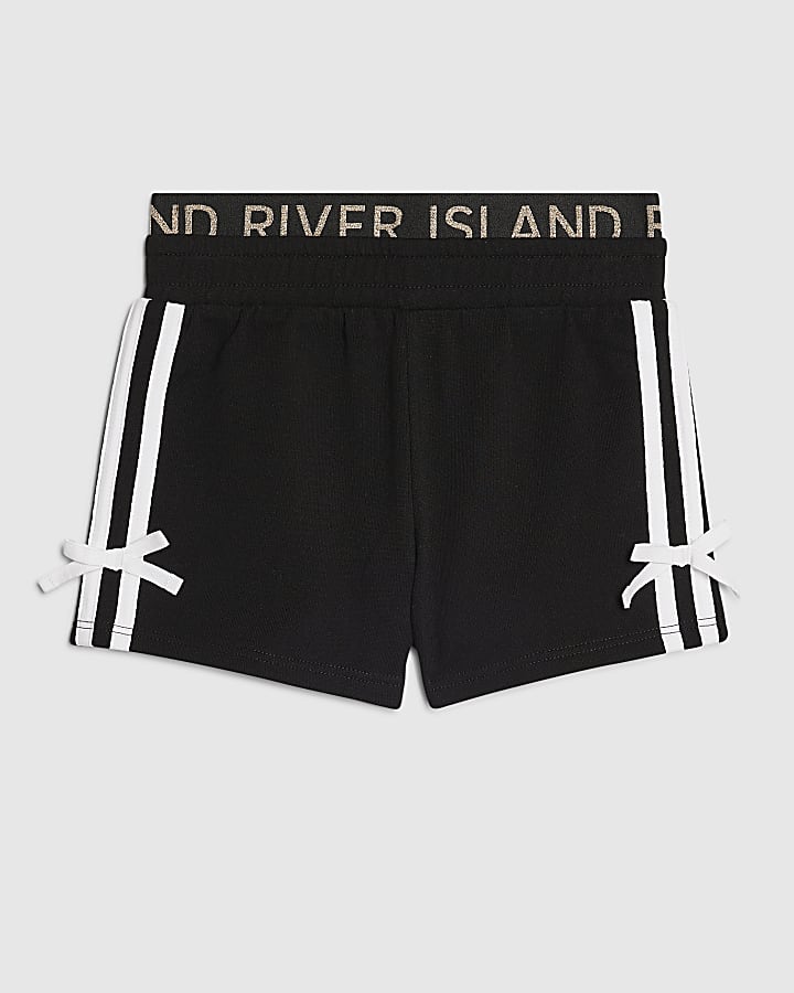 Girls Black Side Stripe Glitter Band Shorts