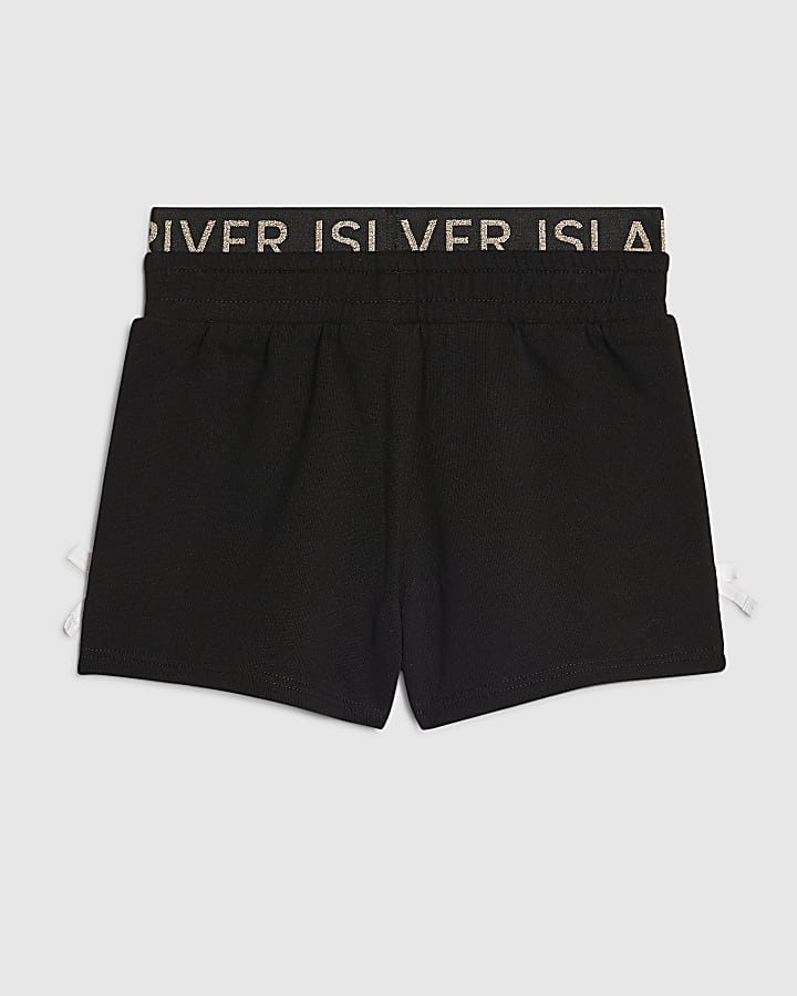 Girls Black Side Stripe Glitter Band Shorts