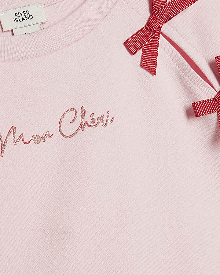 Girls Pink Bow Tracksuit Set