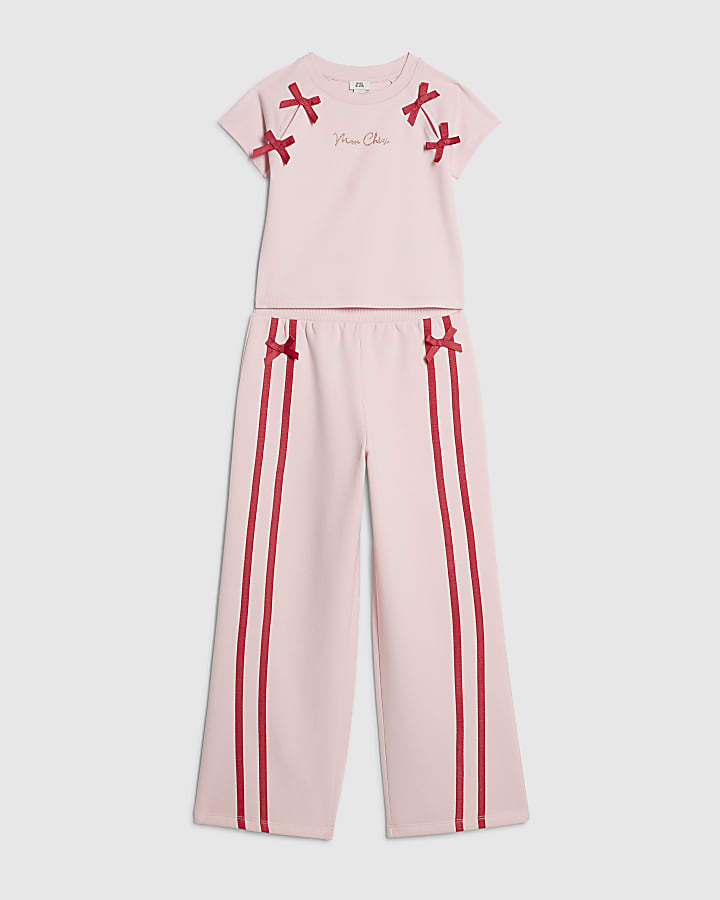 Girls Pink Bow Tracksuit Set