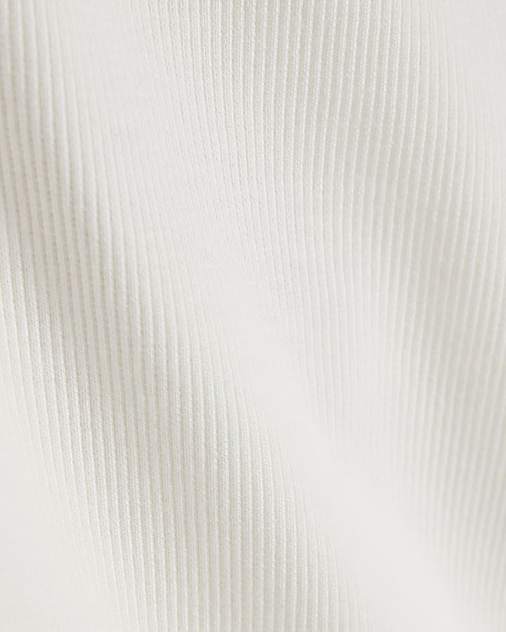 Girls White Ribbed Cherry Trim T-Shirt