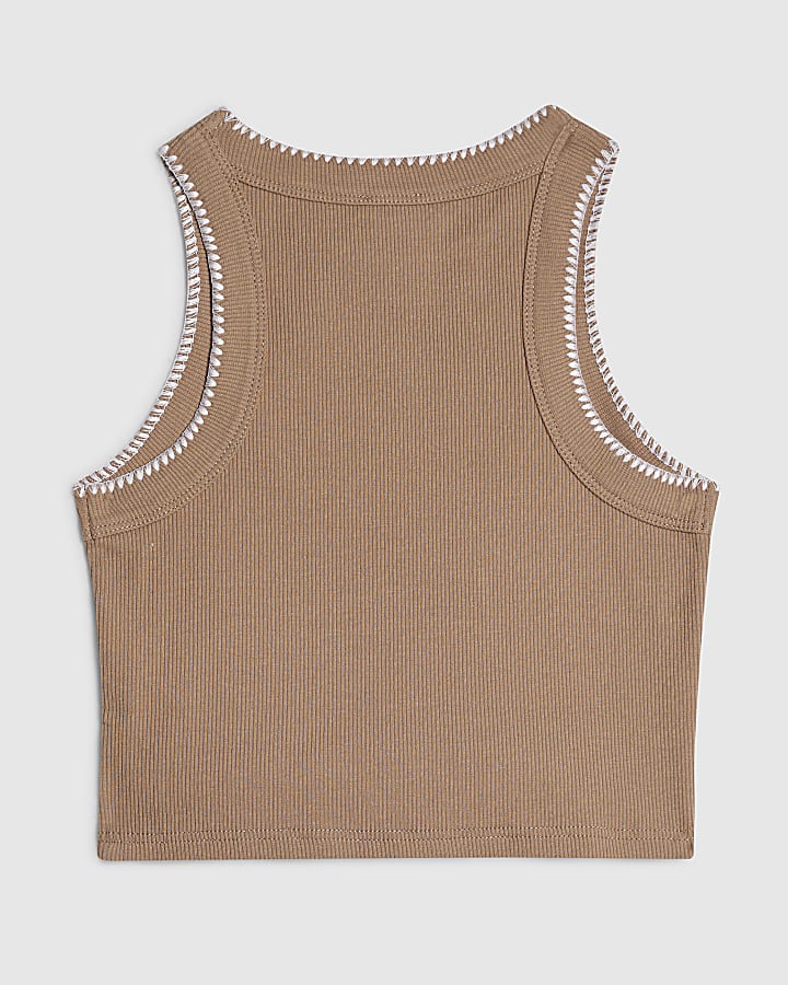 Girls Brown Embellished Cowboy Tank Top