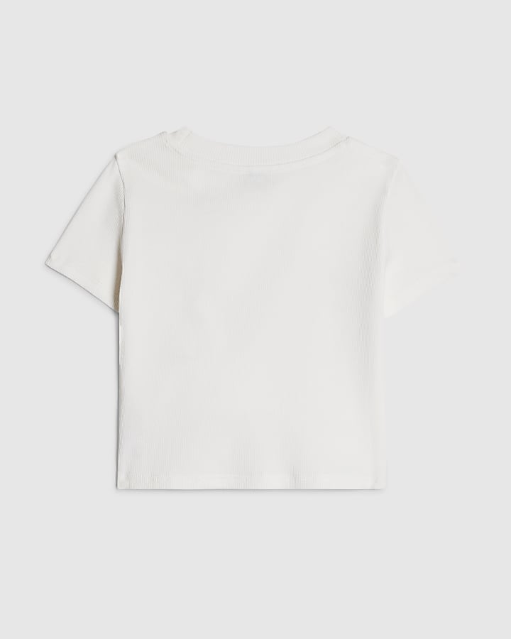 Girls White Sequin Bow T-Shirt