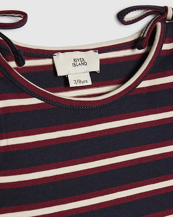 Girls Navy Stripe Cold Shoulder Top
