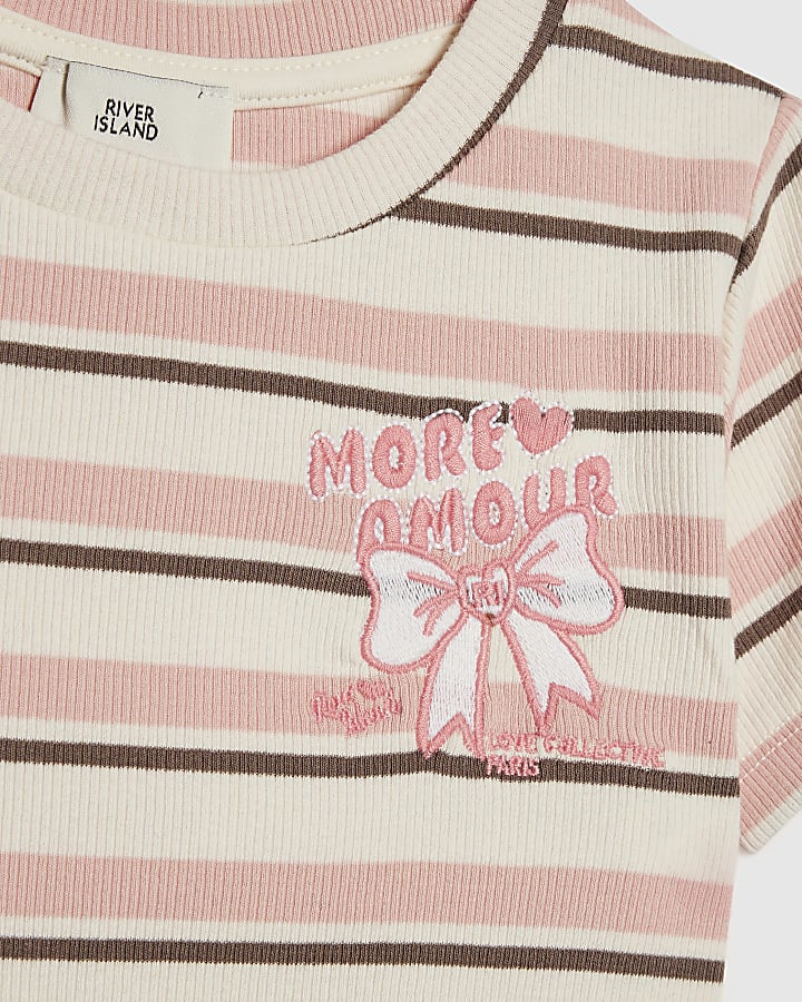 Girls Pink Stripe Bow T-Shirt