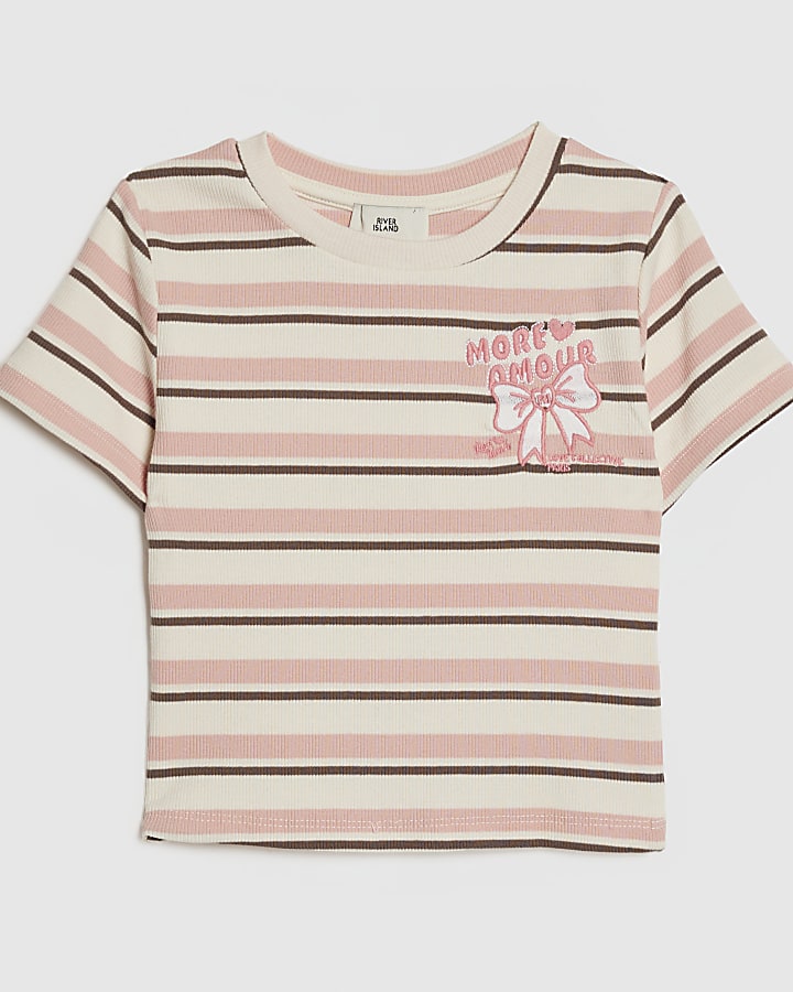 Girls Pink Stripe Bow T-Shirt