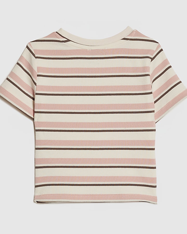 Girls Pink Stripe Bow T-Shirt