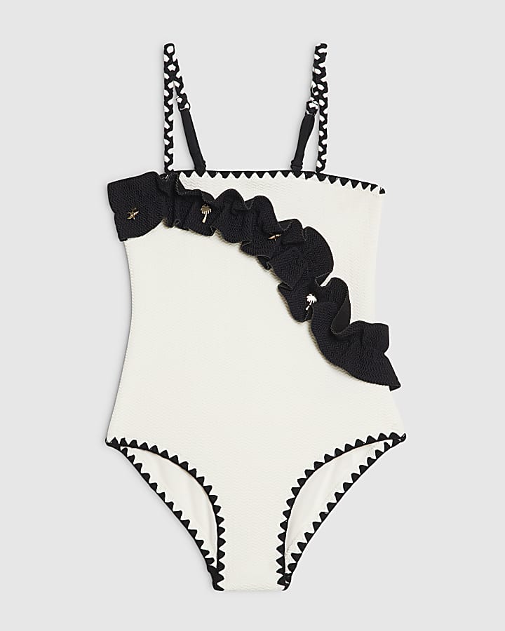 Girls White Ruffle Sea Charm Swimsuit