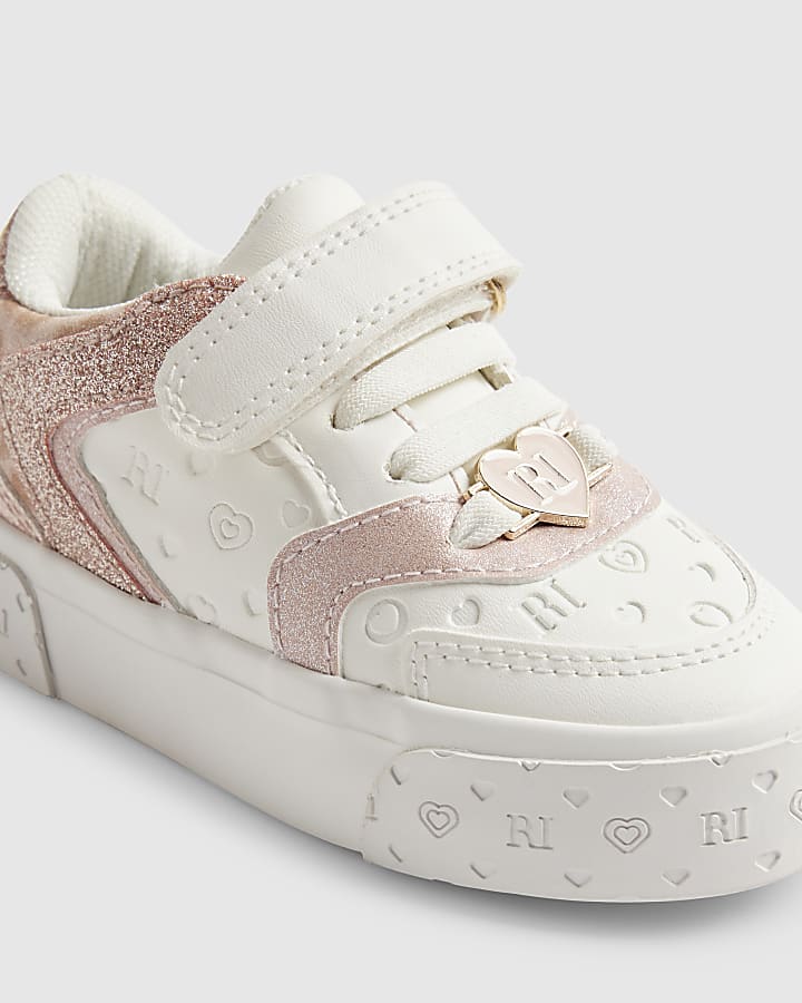 Mini Girls White Monogram Glitter Trainers