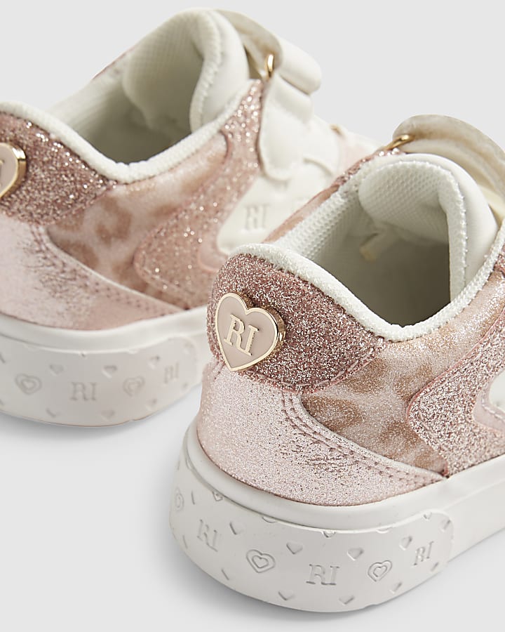 Mini Girls White Monogram Glitter Trainers