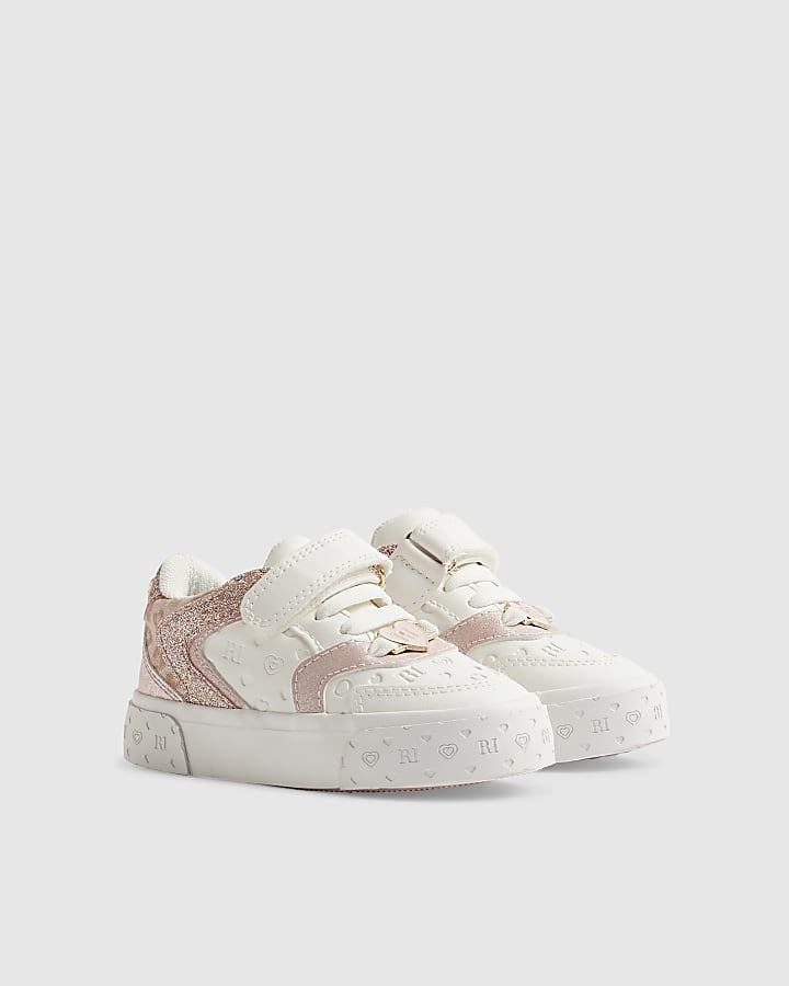 Mini Girls White Monogram Glitter Trainers