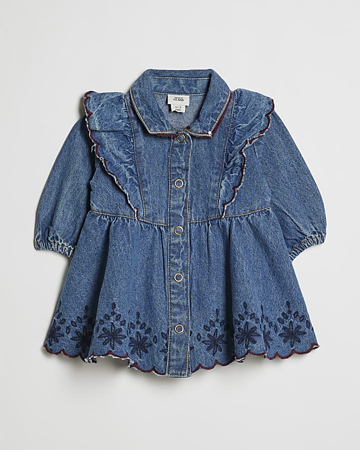 Baby Girls Blue Floral Denim Dress