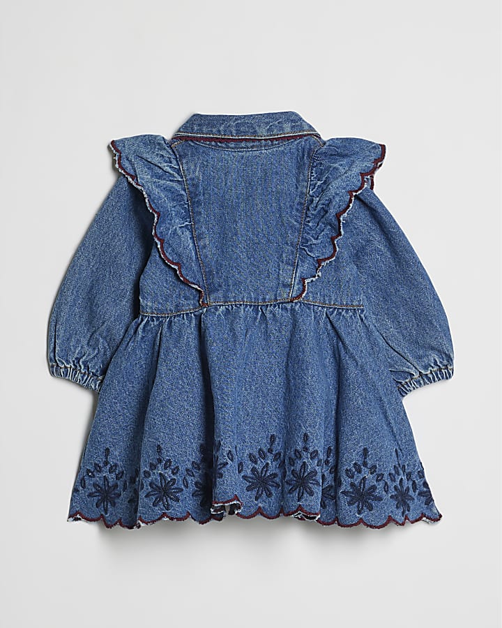 Baby Girls Blue Floral Denim Dress