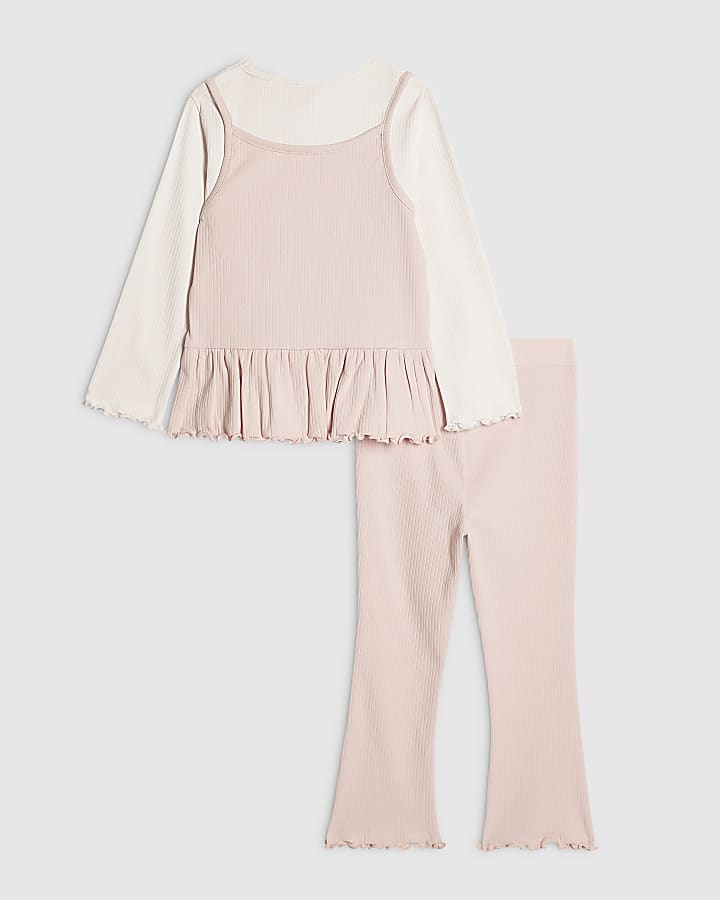 Mini Girls Pink Ribbed Top & Trouser Set