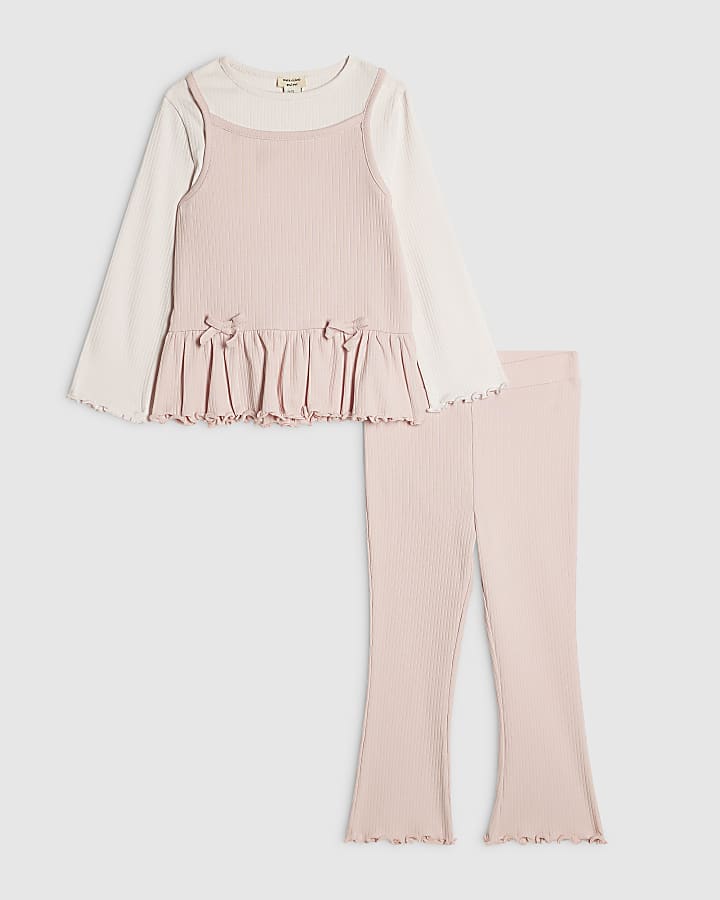 Mini Girls Pink Ribbed Top & Trouser Set