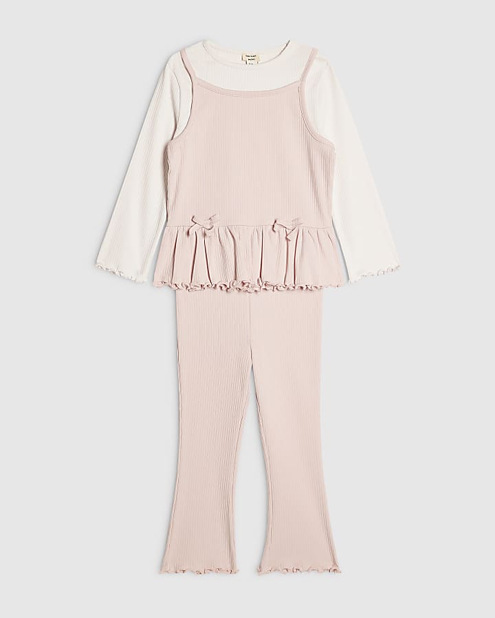 Mini Girls Pink Ribbed Top & Trouser Set
