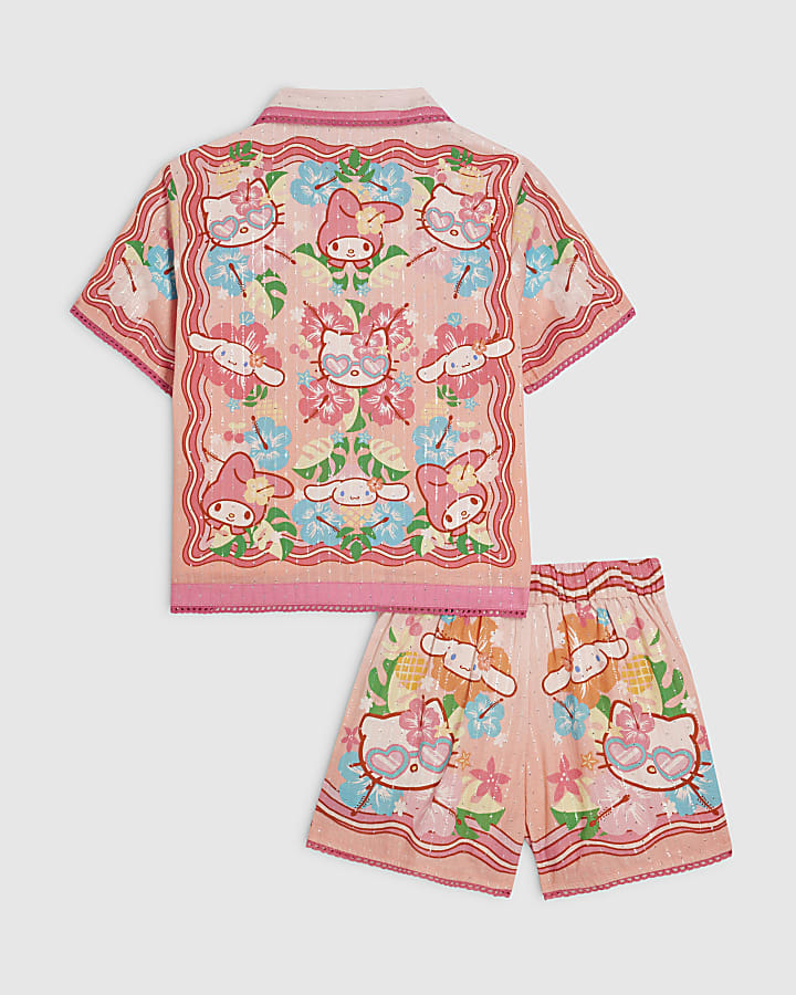 Girls Pink Hello Kitty Beach Shirt Set