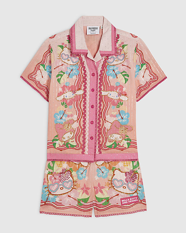 Girls Pink Hello Kitty Beach Shirt Set