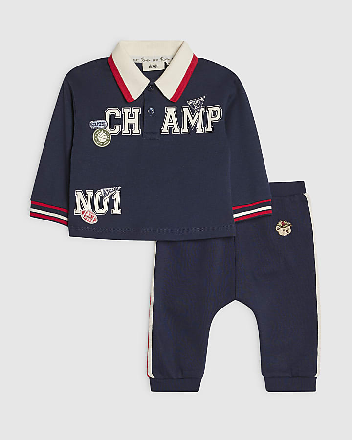 Baby Boys Navy Varsity Badge Top Set