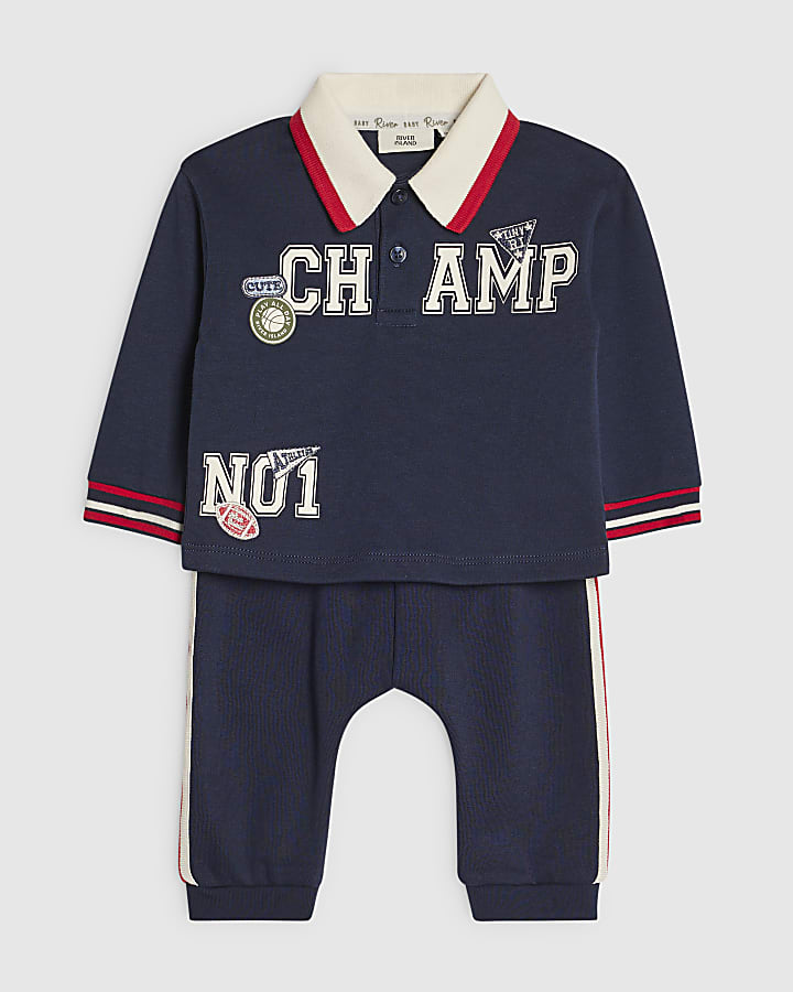 Baby Boys Navy Varsity Badge Top Set