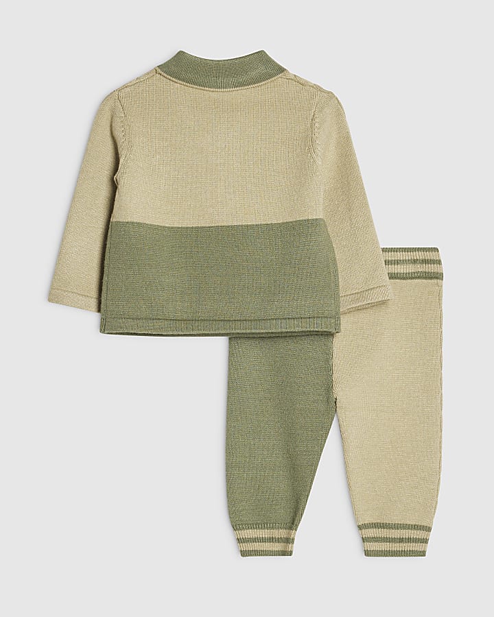 Baby Boys Khaki Colour Block Polo Shirt Set