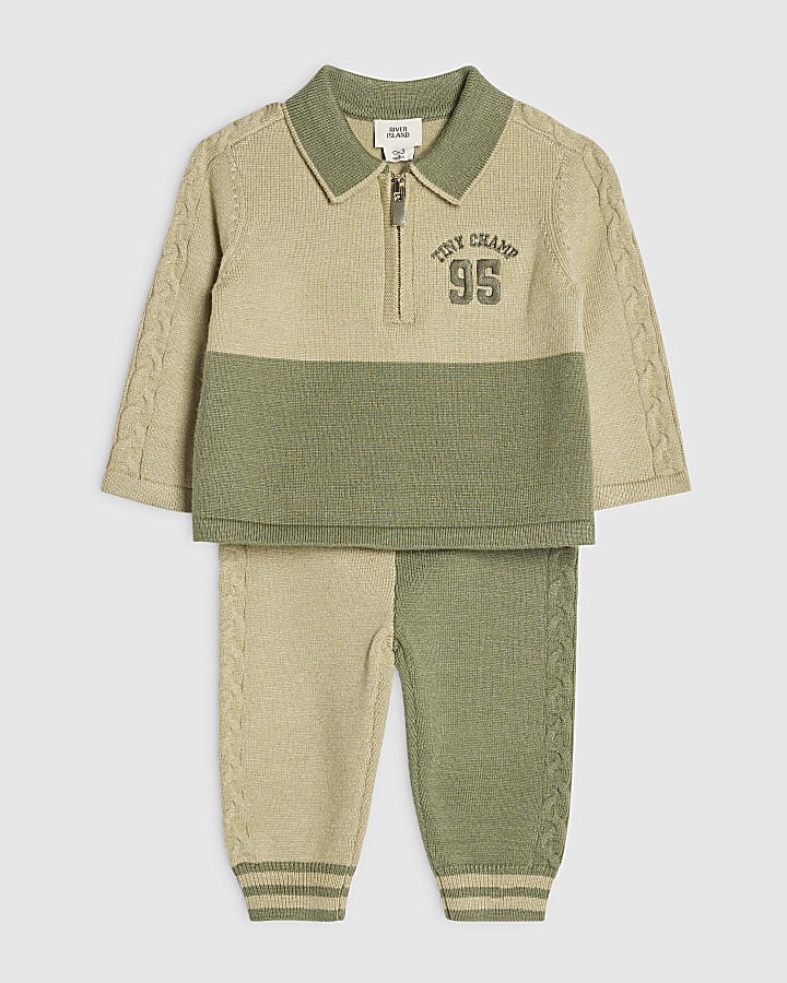 Baby Boys Khaki Colour Block Polo Shirt Set