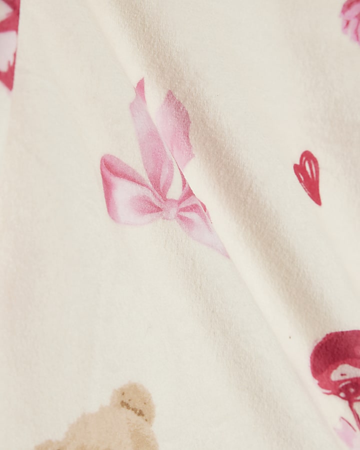 Girls Cream Velour Bear Print Pyjamas Set