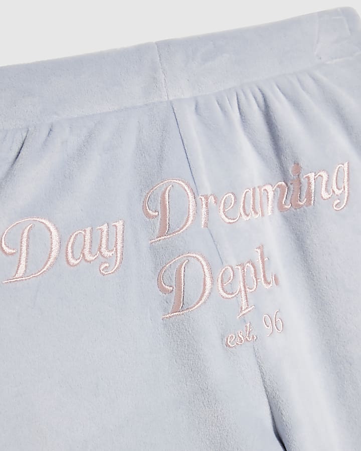 Girls Blue Velour Flared Trousers Set
