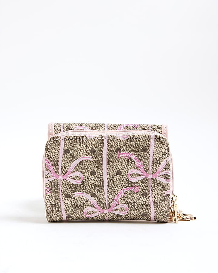 Girls Brown Monogram Bow Purse